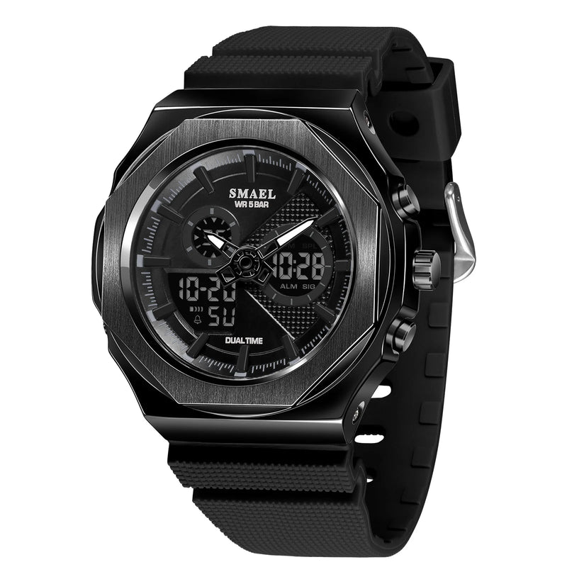 SMAEL Women Dual Display Waterproof Sport Quartz Watch LED Digital Analog Stopwatch Durable Daily Outdoor Casual Wristwatch