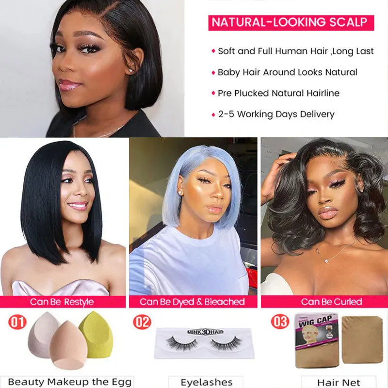 PerisModa 13x4 Bob Wig Lace Front Human Hair Wigs Women's 360 Full Lace Brazilian Remy Straight HD Transparent Lace Frontal Wig