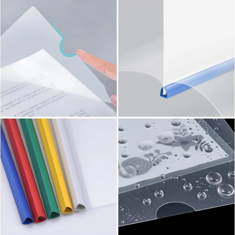 Pack of 10 Clear A4 Slide Binder Folder with Sliding Bar, Plastic Clip Bar Files Report Covers, File Folder Organiser Binder