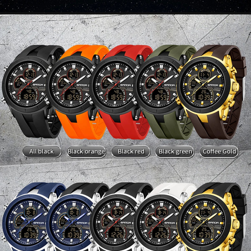 SANDA New 6279 Casual Men's Electronic Watch Sports Multi Functional Waterproof LED Dual Display - Visuel 6 | SAMAG
