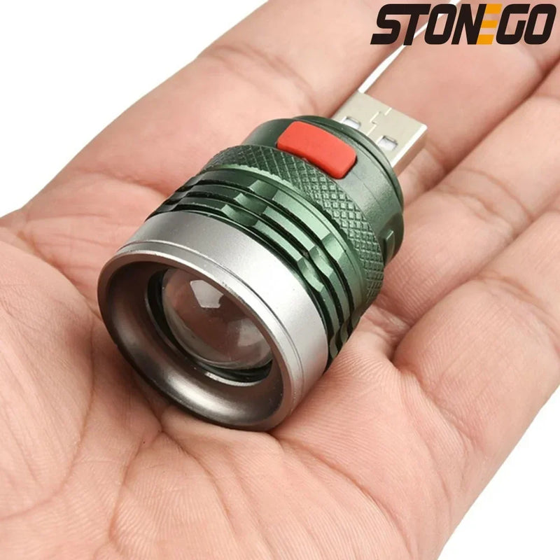 Mini Portable USB Flashlight Zoomable 3 Modes Bright Aluminum Alloy Power Bank Torch Light