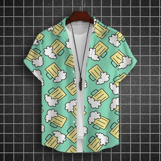 Hawaiian Shirt For Men 3d Beer Printed Short Sleeve Party | SAMAG