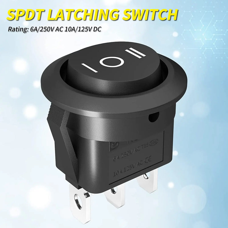 DaierTek 5PCS Round KCD1 Rocker Switch 12V 3 Pin 3 Position ON Off ON 10A/125V DC SPDT Circle Toggle with - Visuel 4 | SAMAG
