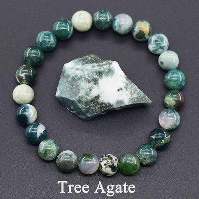 Genuine Tree Patterned Agates Beads Bracelet Woman Real Natural Moss Man Energy Stones for Healing Fengshui | SAMAG