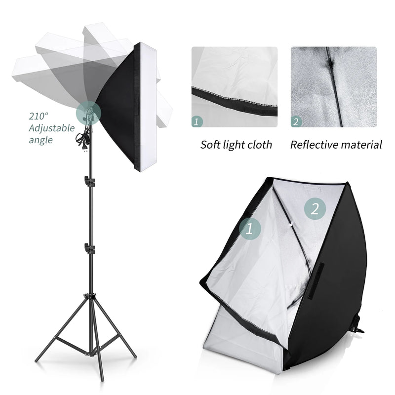 50x70cm Softbox 45W/70W Bulb Photography Studio Photo Lighting Kit Continuous Light System For Camera With  Remote Control