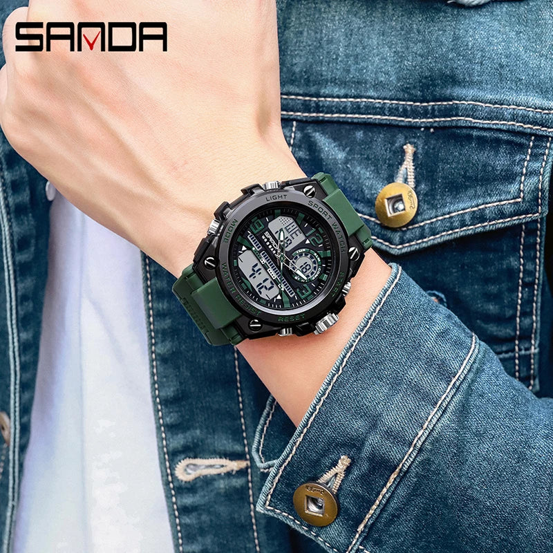 SANDA 6024 Men Sports Quartz Watches Dual Display LED Electronic Digital Wristwatches Waterproof Watch - Visuel 6 | SAMAG