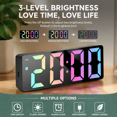 Modern LED Mirror Alarm Clock, Electronic Digital RGB | SAMAG