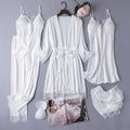 White Silk Pajamas Set Women Bride Wedding Robe Nightgown | SAMAG