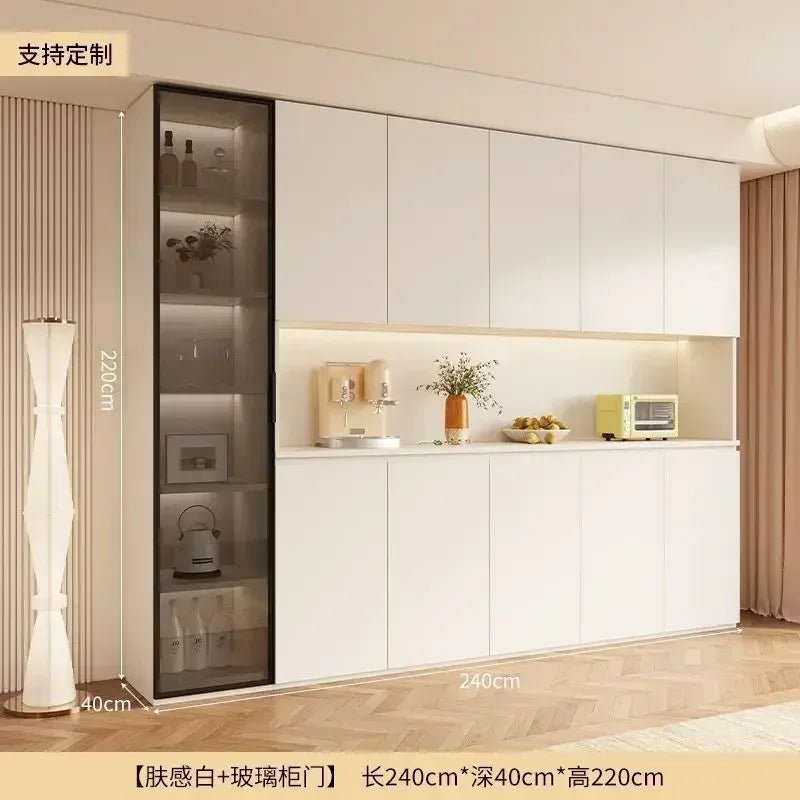 Y Sideboard Kitchen Hutch Cabinet Pantry Freestanding Buffet with Holder Power Outlet Glass Drawers Cupboard Microwave
