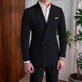 Men's Linen Suit 2-Piece Khaki Shawl Collar Double-Breasted Slim Fit Breathable Jacket and Pants Formal Set for Summer Business