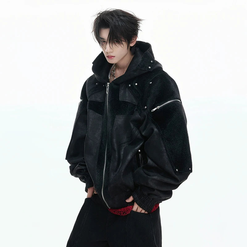LUZHEN 2026 New Fashion Zipper Decorate Patchwork Design Hooded Coat Men Handsome Street High Quality Casual Male Jacket JY6106