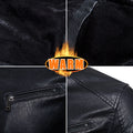 Men PU Leather Jacket Fashion Autumn Winter Stand Collar Slim Leather Jackets Warm Casual Coat Moto Biker Windproof Leather Coat