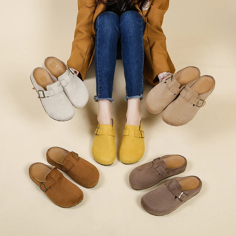 Women's Retro Slippers, Women's One-Heel Sandals, Buttoned Loafers in Korean Style, Mule Shoes, Fashionable Outdoor Slippers