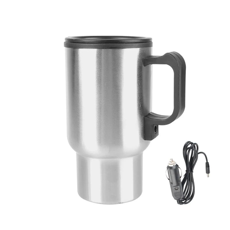 Vehicle Heating Cup Stainless Steel Electric Heating Car Kettle Water Coffee Milk Thermal Mug 12V 450ml Camping Travel Kettle