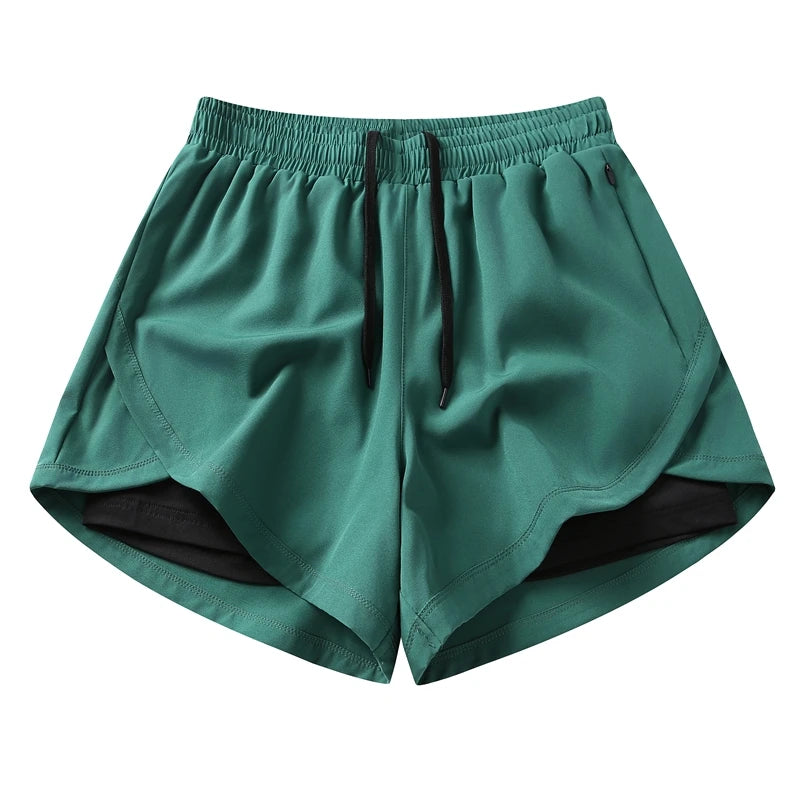Summer Women's Running Pants Fitness Breathable Casual Shorts Three-in-One False Two-Piece XL Size Outdoor Long Running Pants