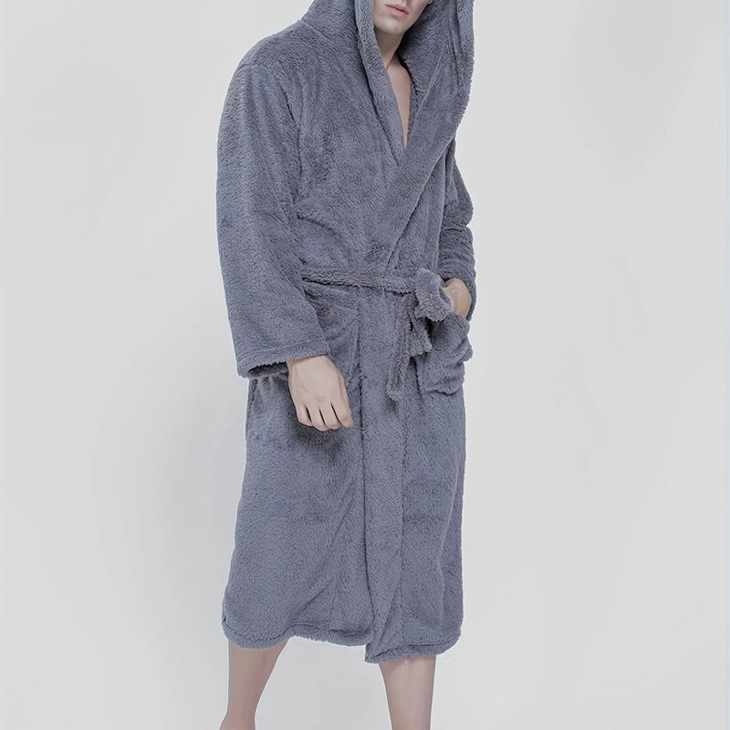 Cozy Coral Velvet Robe - Men's Soft Long Hooded Pajamas for Home, Lounge & Sleepwear. Perfect After Bath! 🛁✨
