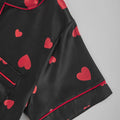 Women's Satin Silk Pajama Set Black Red Heart Print Short | SAMAG