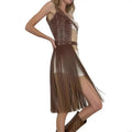 Long Fringed Suspender Belt Decorative PU Waist Cincher Corset For Club Wear | SAMAG