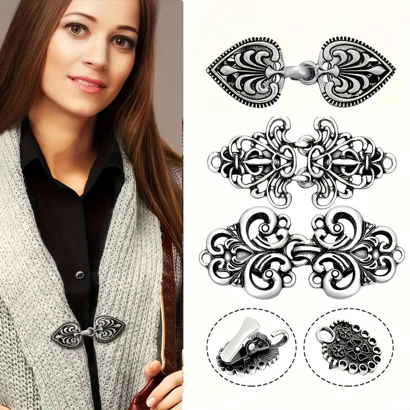 1 Pair Vintage Sweater Swirl Clip Cape Cloak Clips for Dress Retro Cardigan Clip Shawl Clasp Shirt Button Clip for Girl Women