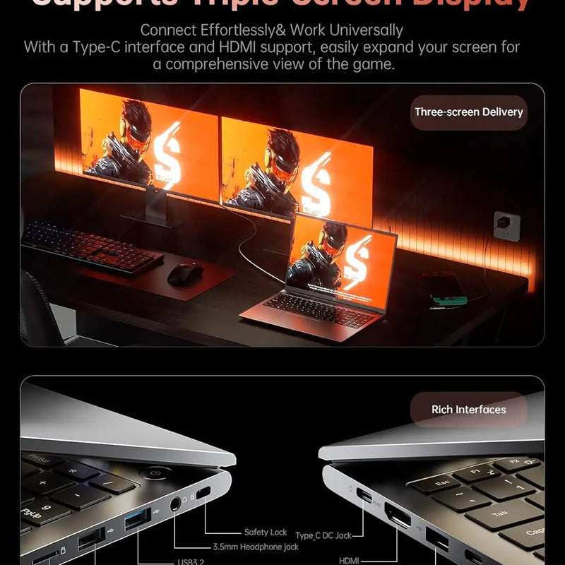 KAMRUI Gaming Laptop 16inch AMD Ryzen9 6900HX 16GB LPDDR5 512GB M.2 NVMe PCIe3.0 SSD Radeon 680M Win11PRO WiFi6 Backlit Keyboard