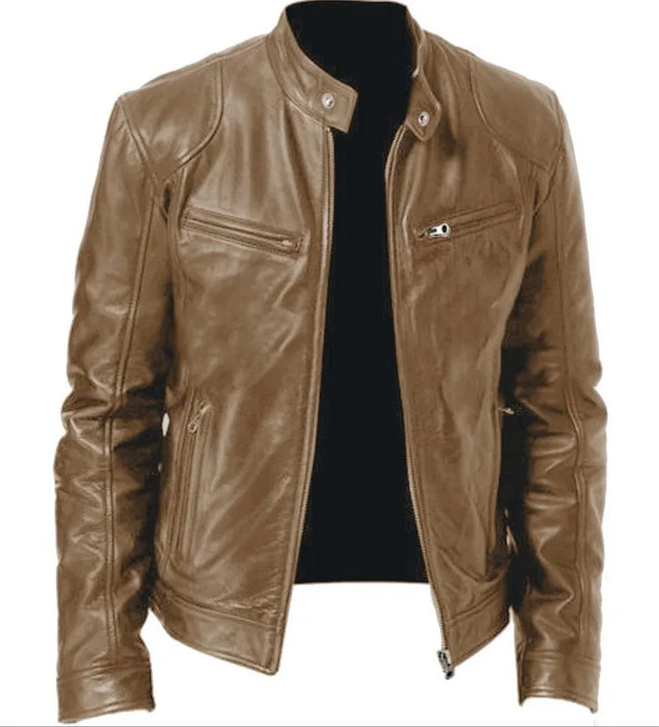 Business Style PU Leather Jacket Stand Collar Slim Fit Zipper Coat Multiple Colors Autumn New Arrival Fashion Urban Outerwear