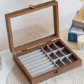 Retro Elegant Wood Jewelry Box Glass Lid Dust-proof Jewelry Organizer Velvet Storage Box Ring Display Holder Desk