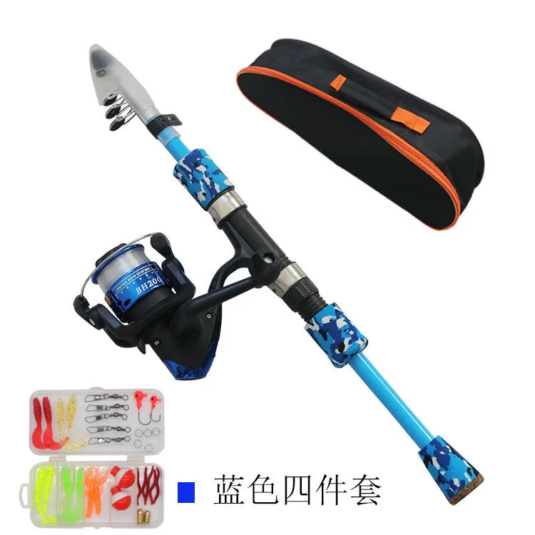 2m Kids Portable Telescopic Fishing Rod Reel Combo Kit With Simulated Soft Lures Storage Bag For Beginner Freshwater Saltwater