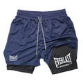 Men's fashionable double-layer sports shorts EVERLAST printed sports shorts, double-layer quick drying basketball muscle fitness