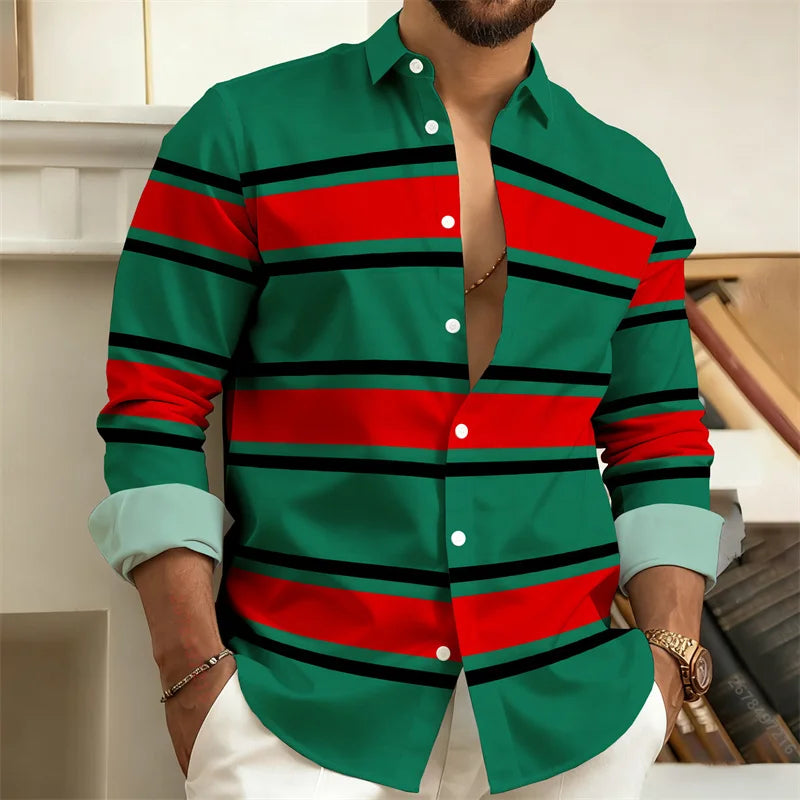 Men's Striped Long-Sleeved Shirt, Outdoor Street Style | SAMAG