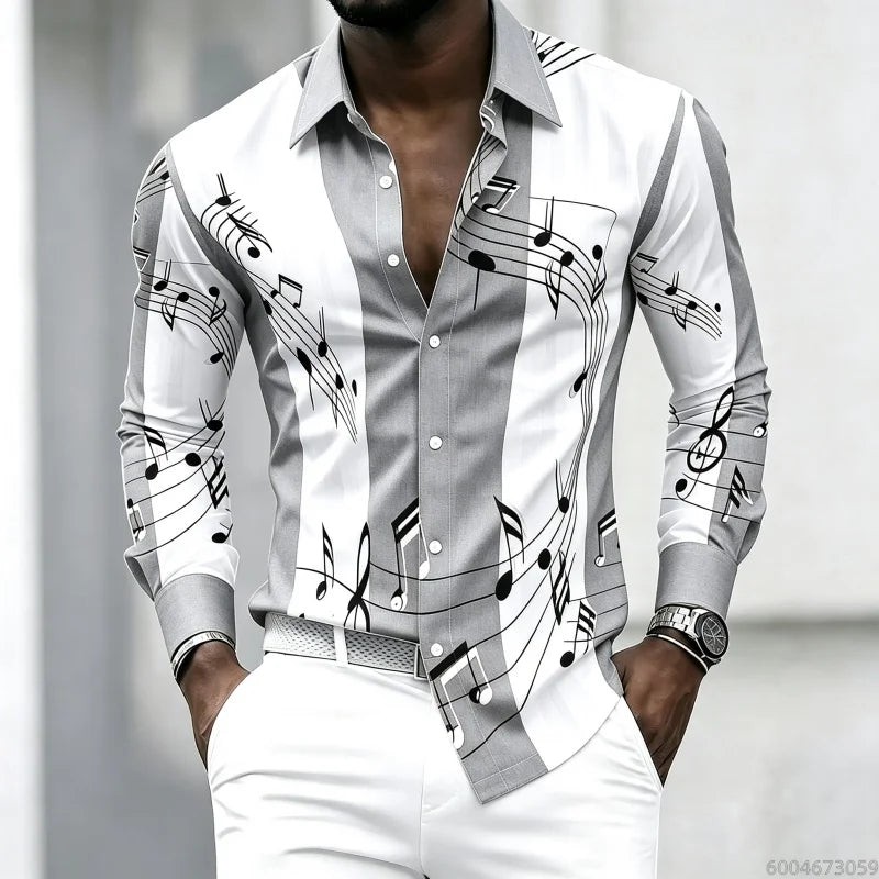 Men's collared shirt with creative musical note print | SAMAG