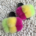 Fur Slides Factory Supply Mixed Color Pom Pom Six Balls Fox Fur Multi-Color Fluffy Fur Slippers For Women