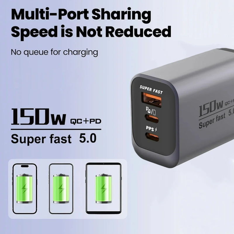 150W Type C Charger Fast Charging Phone Charger Adapter For iPhone Samsung Xiaomi Huawei EU/US/UK Plug Quick Charge Wall Charger