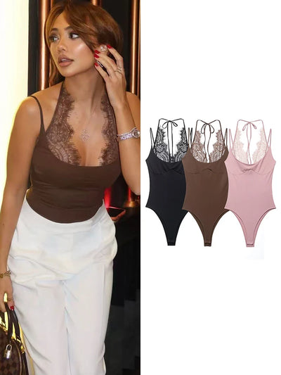 Ladies Sexy Slim Bodysuits Women Chic Lace Partwork | SAMAG