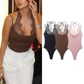 Ladies Sexy Slim Bodysuits Women Chic Lace Partwork Sleeveless Fashion Backless Sling Tops Newest Casual Playsuit Outfits Female