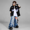 Kid Hip Hop Clothing Black Baseball Shirt Top Denim Blue - View 3 | SAMAG