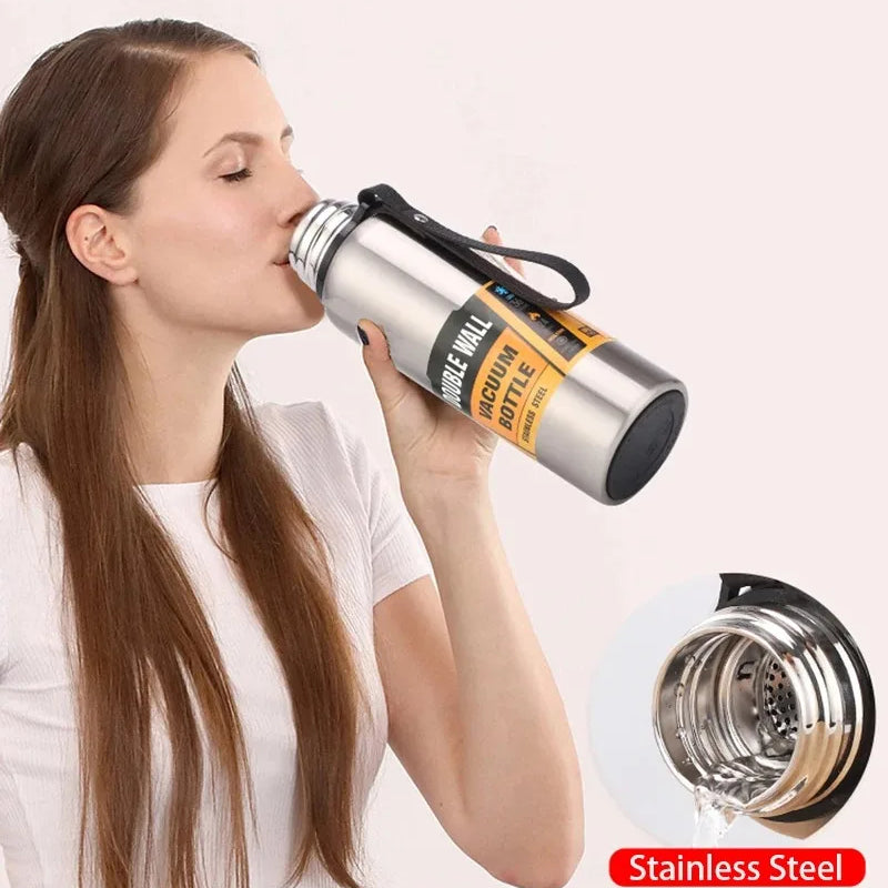 500/1000/1500ml Stainless Steel Thermos Large Capacity Vacuum Flask Portable Insulated Tumbler with Rope Thermo Bottle