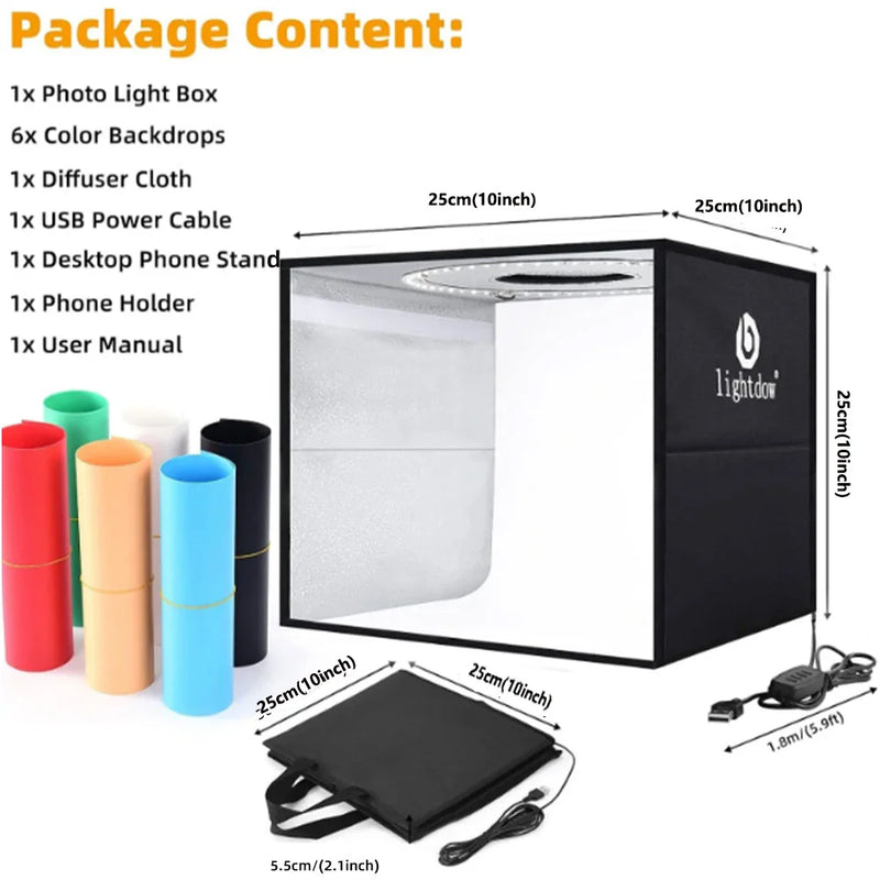 Lightdow Photo Studio Light Box Kit 12"x12"（30x30x30cm） with 120pcs LEDs 6 Backdrops for Photography Portable Dimmable Versatile
