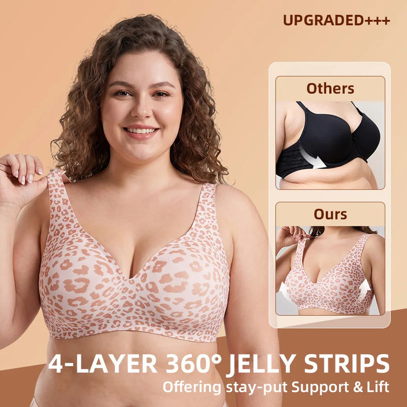 1Pcs Leopard Print Seamless Wireless Bra, Full Coverage Push Up Bralette, Anti-Sagging Breathable Soft Thin Cup for Sports Yoga Daily