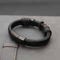 Dark Series Men's Leather Cross Bracelet New Fashion Hand-woven Rope Multi-layer Combination Stainless Steel Male Jewelry Gift
