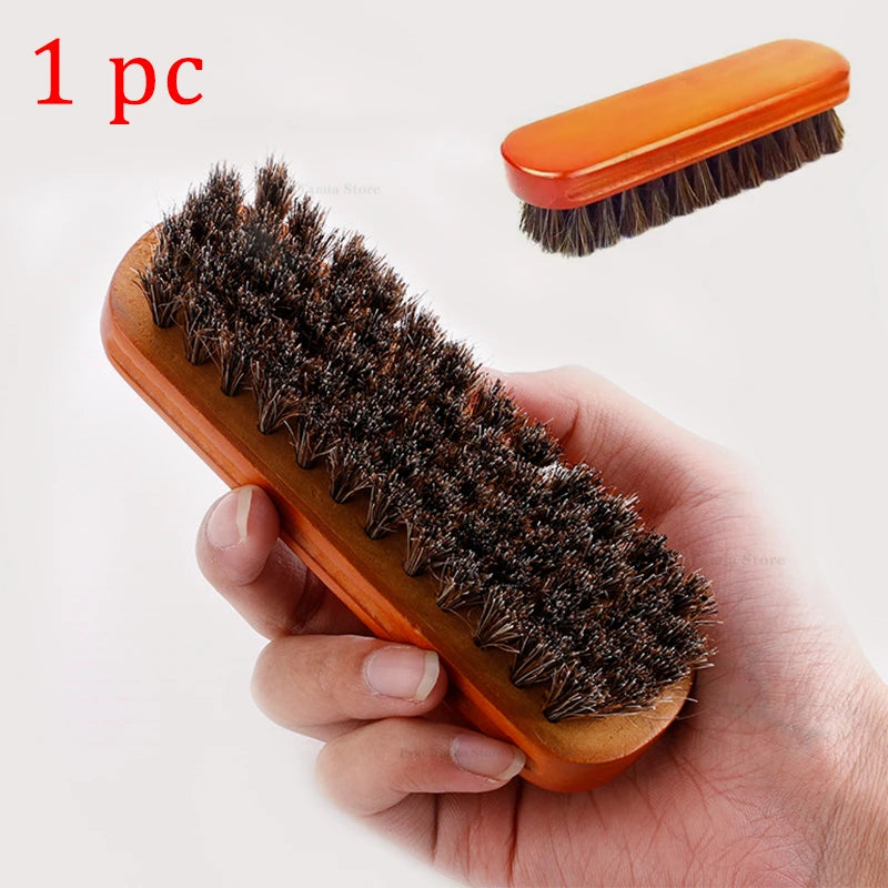 Quality Leather Shoe Brush Solid Wooden Handle Details Polishing and Cleaning  Brush Horse Hair Soft Wood Brush Shoe Accessories
