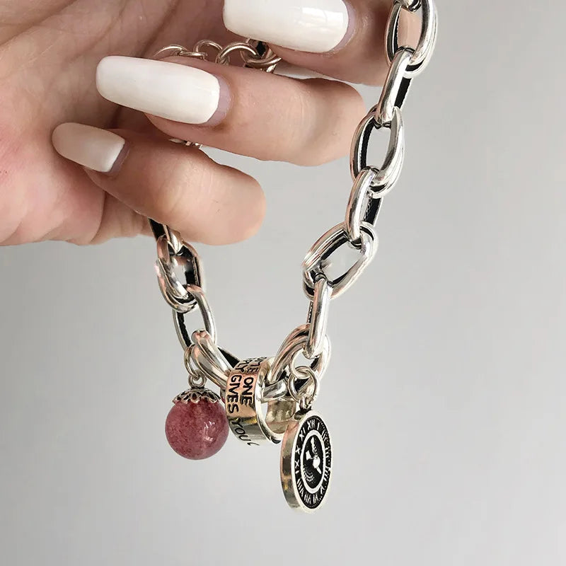 VENTFILLE 925 Sterling Silver Thai Silver Bracelet for Women Vintage Geometric Heart Love Lucky Punk Jewelry 2023 New Dropship