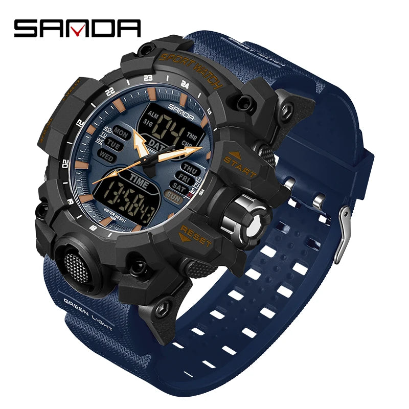 SANDA Men Quartz Watches G Style Military Sports LED Digital Outdoor Waterproof Dual Display Wristwatch - Visuel 15 | SAMAG