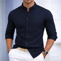 Men's stand-up collar white or black long-sleeved shirt | SAMAG