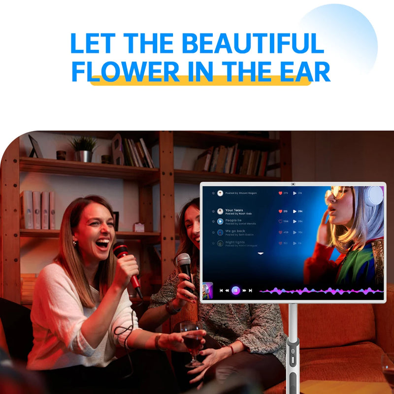 32 Inch Smart TV Rotation Touch Screen Portable Android Camera Mobile Display Tablet PC Stand Wheels Television Rechargeable