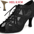 Black Latin Dance Shoes for Women Breathable Mesh Suede Sole Wedding Party Professional Ballroom Jazz Tango Training Dancing