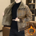 2025 Winter Fur Integrated Leather Jacket Men Thick Velvet Imitation Fur Leather Coat Loose Motorcycle Coat Casual Streetwear