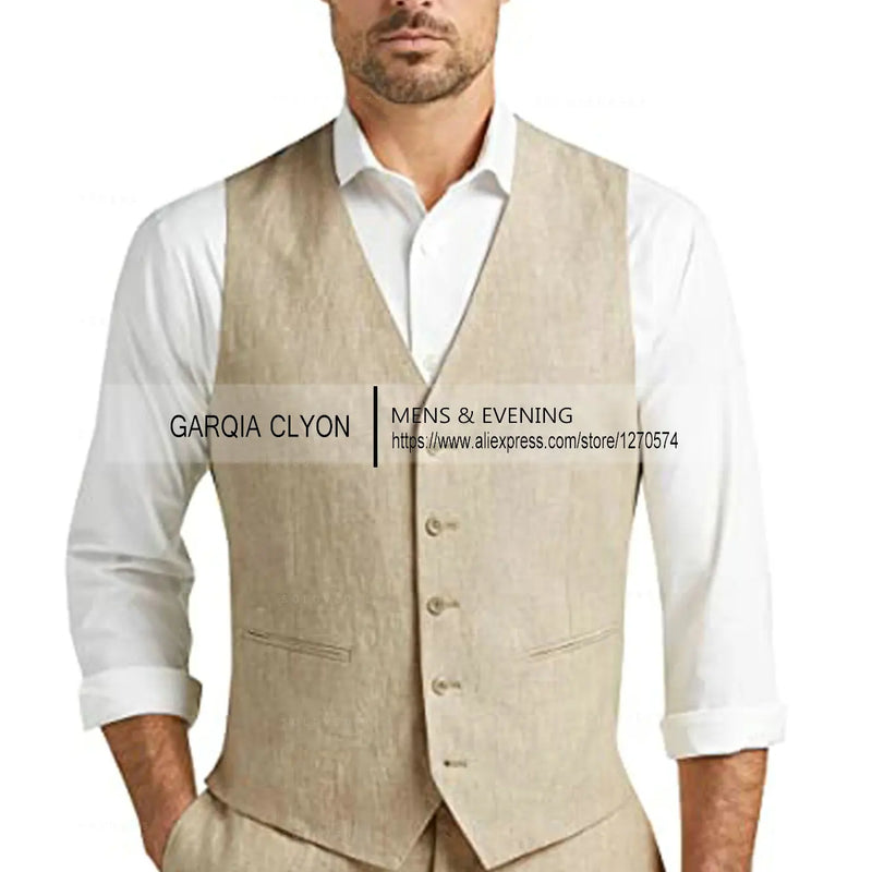 Summer Linen Suit Men Casual Party Classic Blazer Pants 3 Pieces Holiday Travel Tailor-made Breathable Cool Male Outfits
