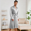 Men's Nightgown Shorts Set Solid Color 2-Piece Loungewear Bathrobe Shorts Set Thin Pajamas Kimono Bathrobe Long Robe Sleepwear