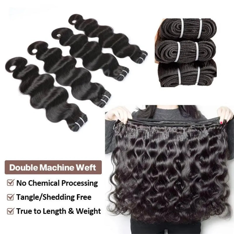 20 30 32 Inch Body Wave Double Weft Human Hair Bundles Remy Hair Extensions Unprocessed Brazilian Hair 1 3 4 Weave Natural Color