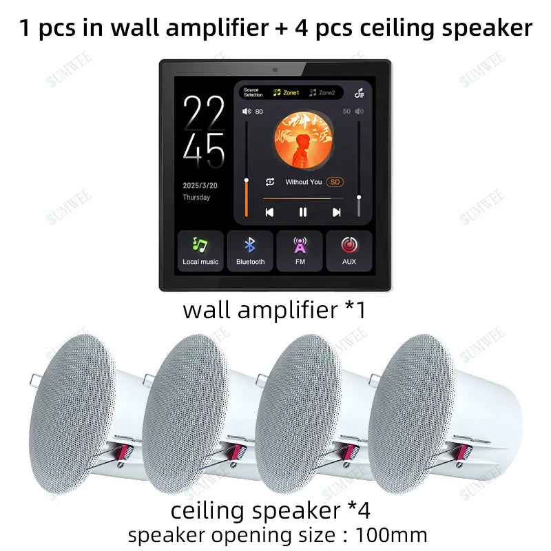 Home Bluetooths Wall Amplifier 2 Zone Audio Background Music Host Control System Mini Touch Screen Ceiling Speakers Sound Panel